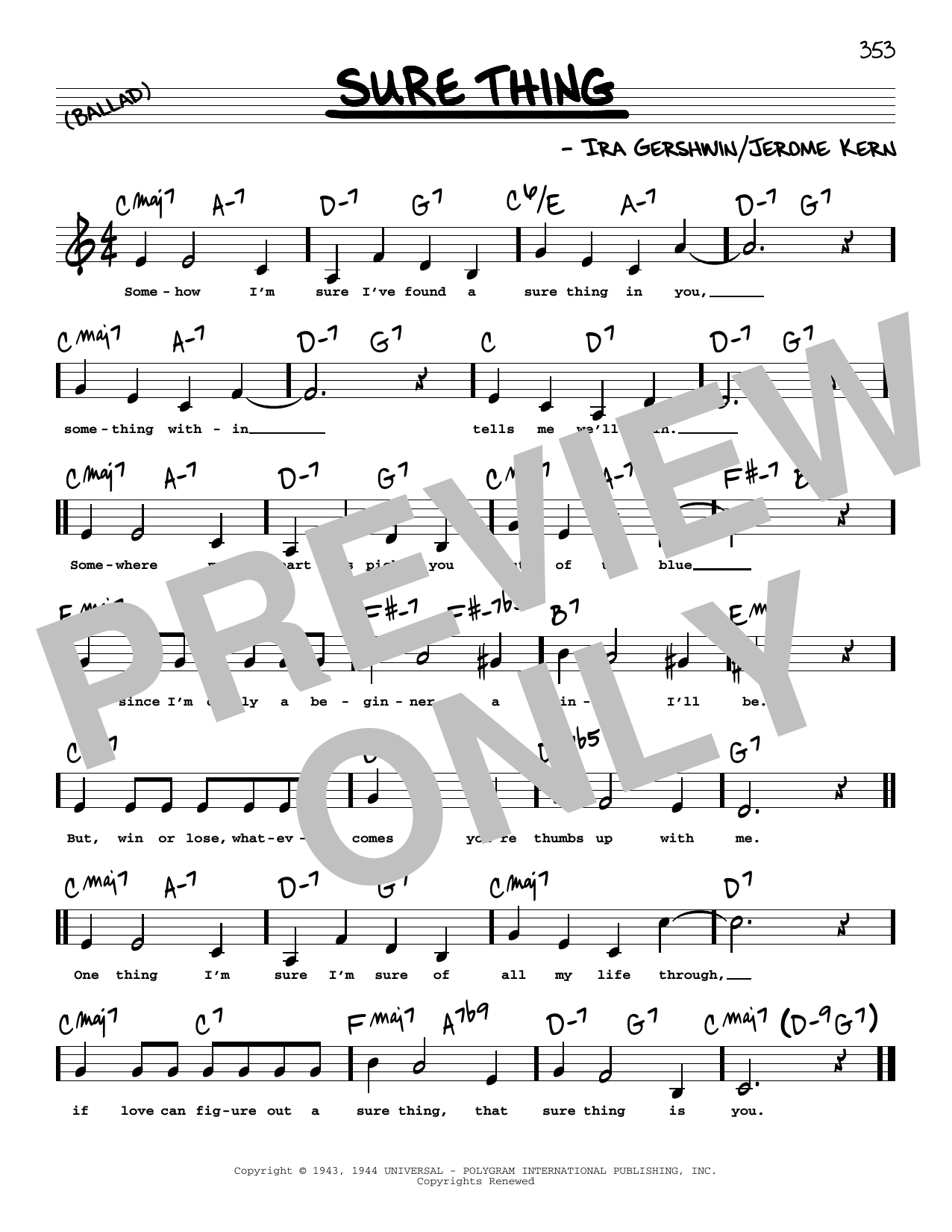 Ira Gershwin Sure Thing (Low Voice) sheet music notes and chords arranged for Real Book – Melody, Lyrics & Chords