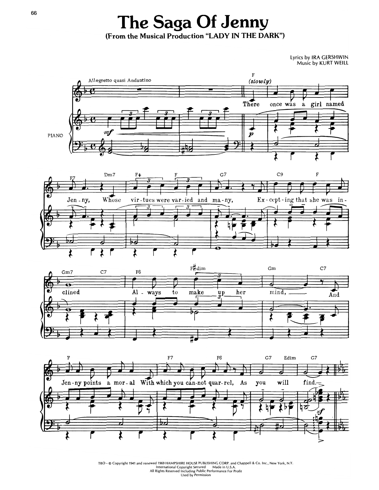 Ira Gershwin The Saga Of Jenny (from Lady In The Dark) sheet music notes and chords arranged for Piano, Vocal & Guitar Chords (Right-Hand Melody)