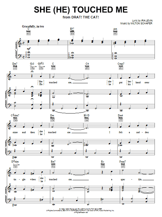 Ira Levin She (He) Touched Me sheet music notes and chords arranged for Piano, Vocal & Guitar Chords (Right-Hand Melody)