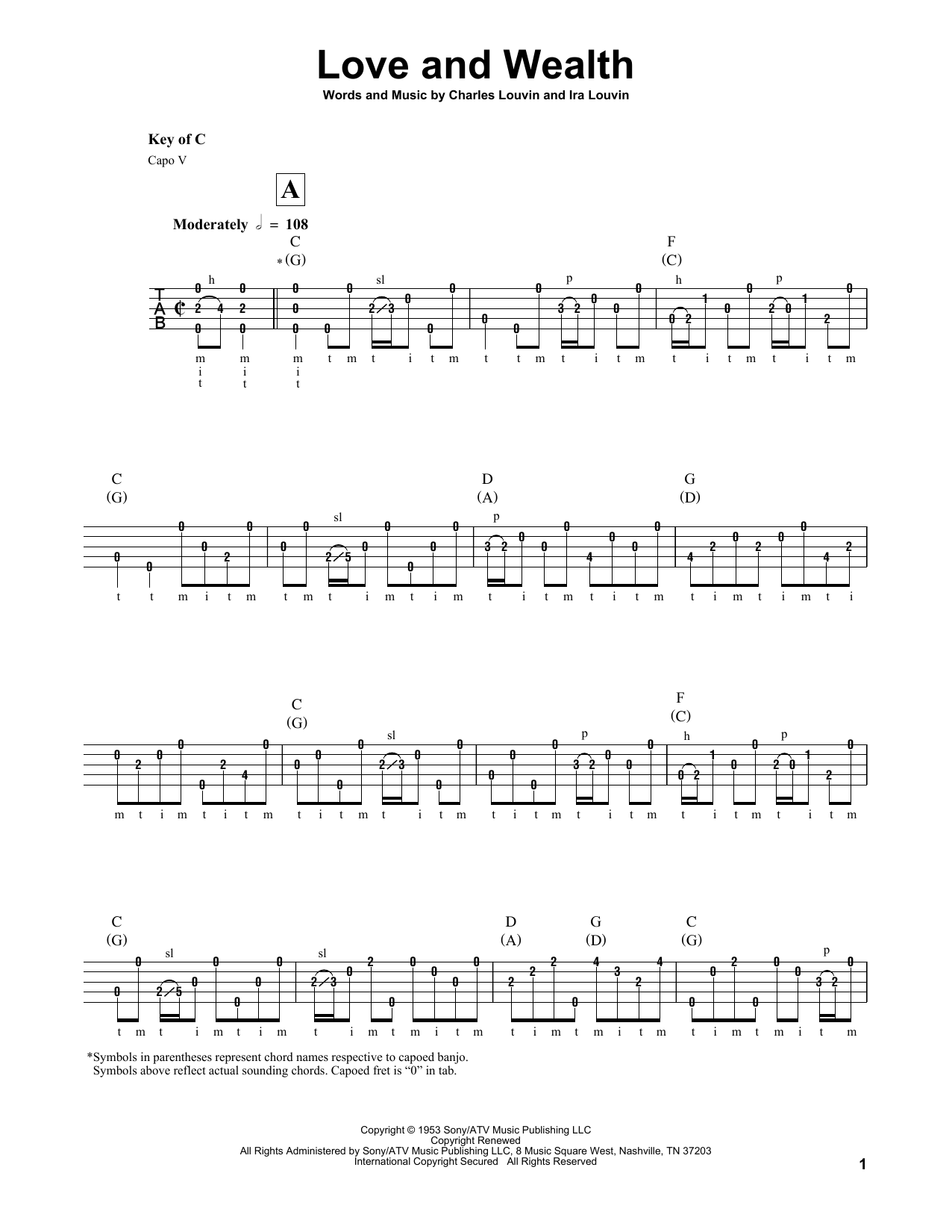 Ira Louvin Love And Wealth sheet music notes and chords arranged for Banjo Tab