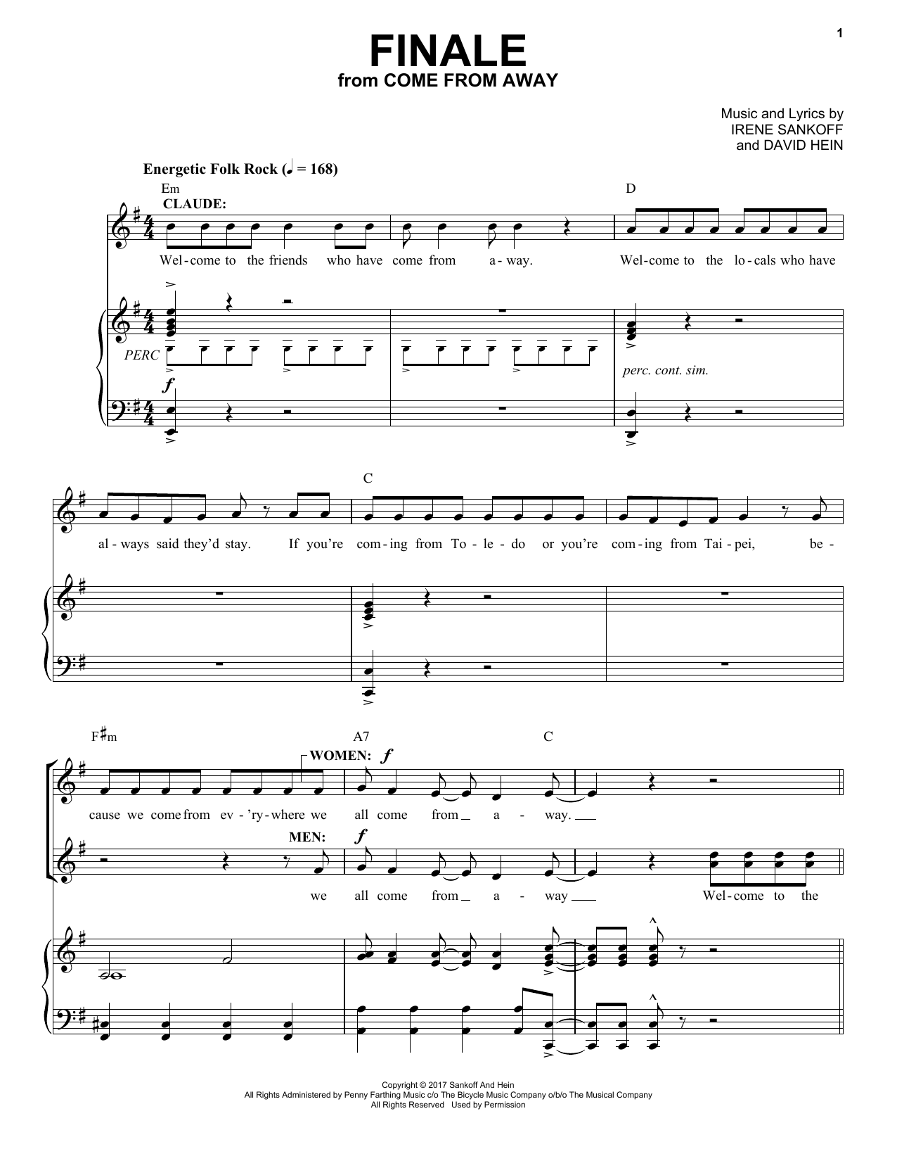 Irene Sankoff & David Hein Finale (from Come from Away) sheet music notes and chords arranged for Piano & Vocal