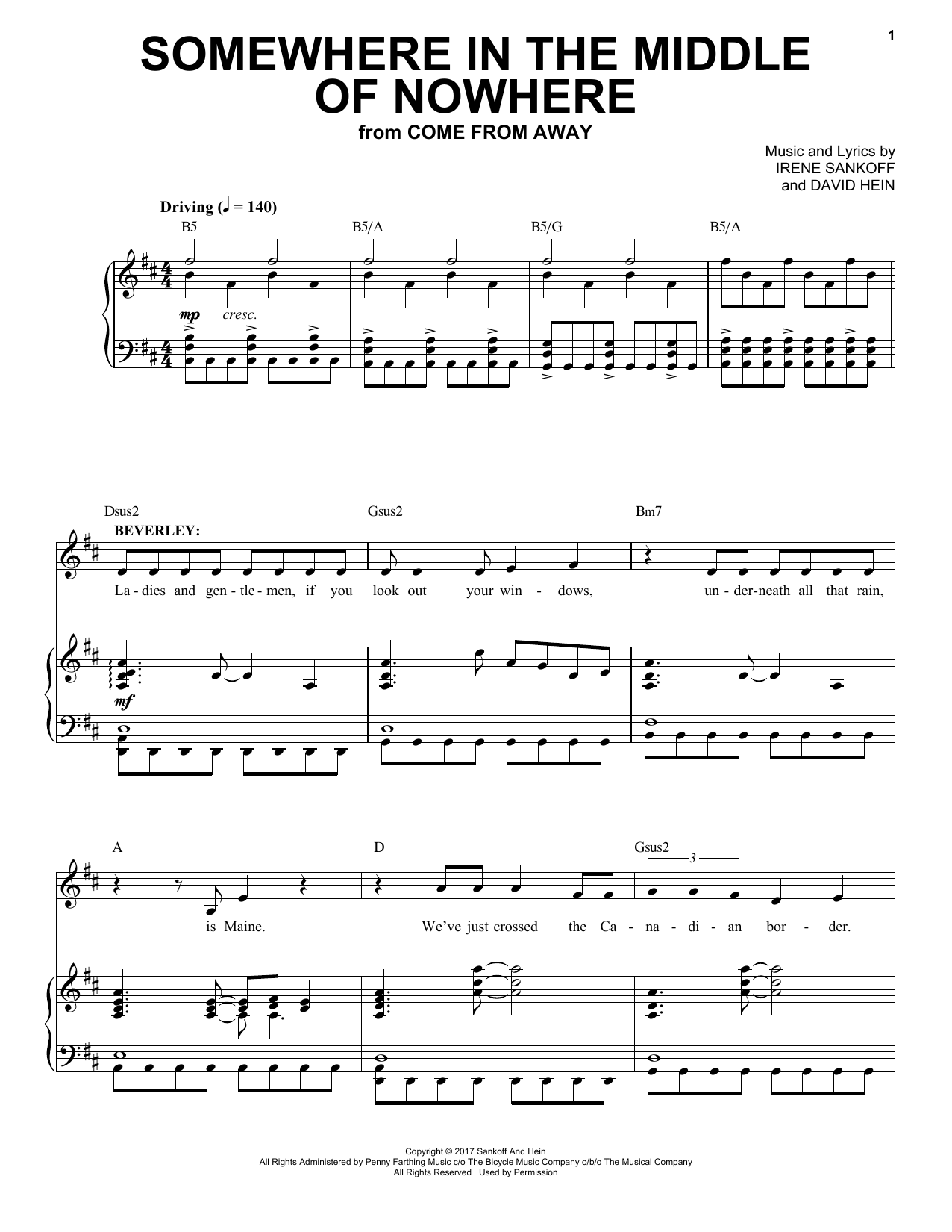 Irene Sankoff & David Hein Somewhere In The Middle Of Nowhere (38 Planes Reprise) (from Come from Away) sheet music notes and chords arranged for Piano & Vocal