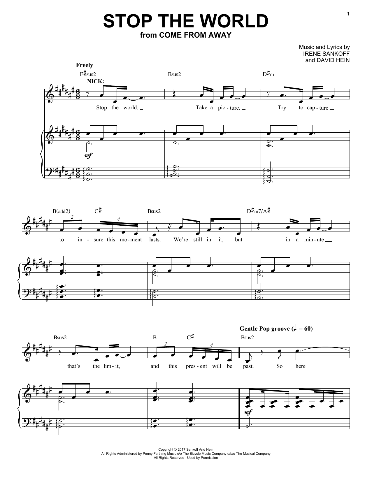 Irene Sankoff & David Hein Stop The World (from Come from Away) sheet music notes and chords arranged for Piano & Vocal