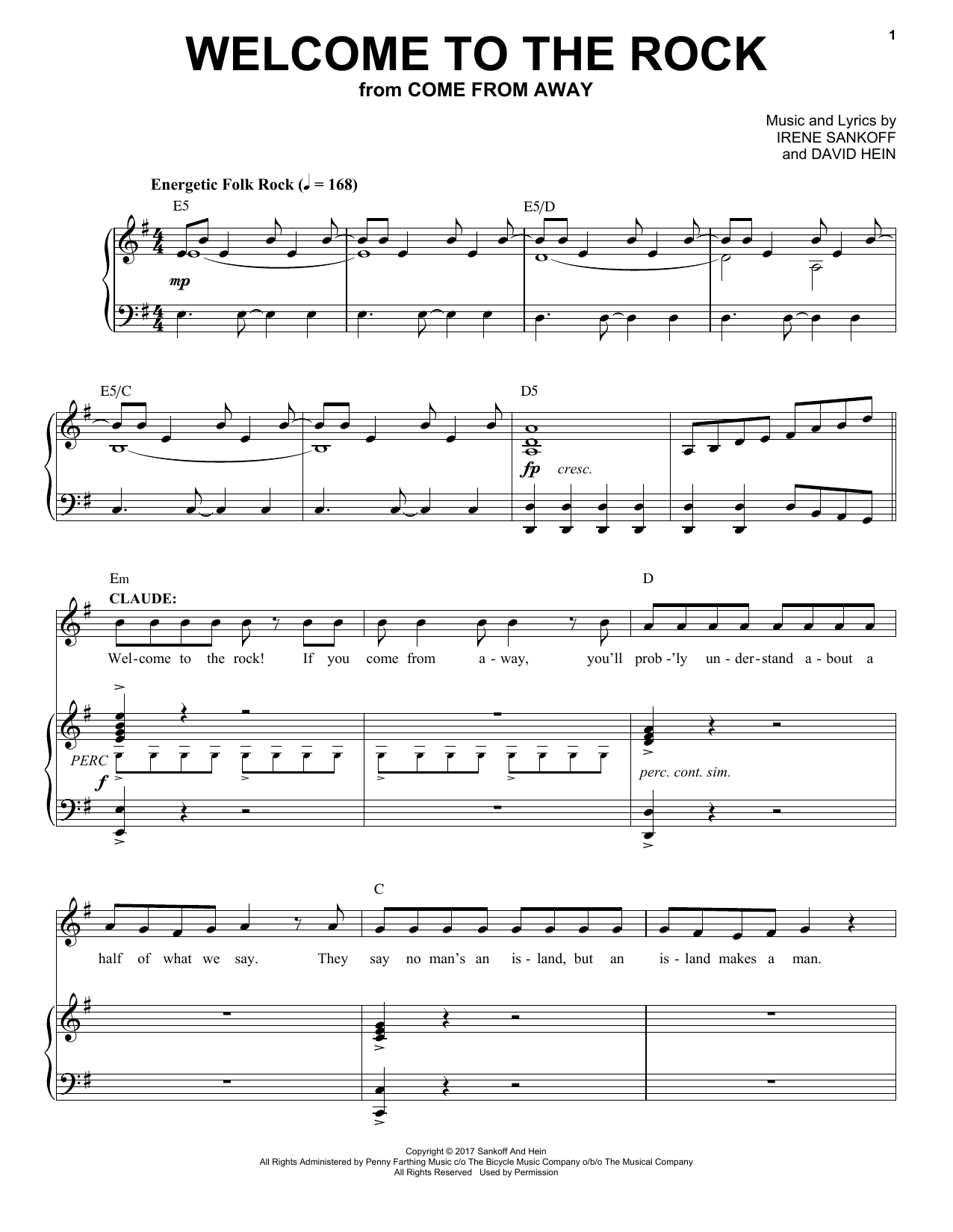 Irene Sankoff & David Hein Welcome To The Rock (from Come From Away) sheet music notes and chords arranged for Easy Lead Sheet / Fake Book