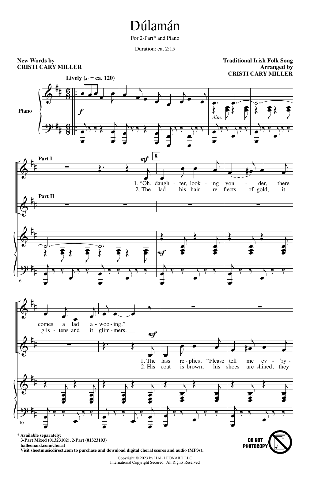Irish Folk Song Dúlamán (arr. Cristi Cary Miller) sheet music notes and chords arranged for 2-Part Choir