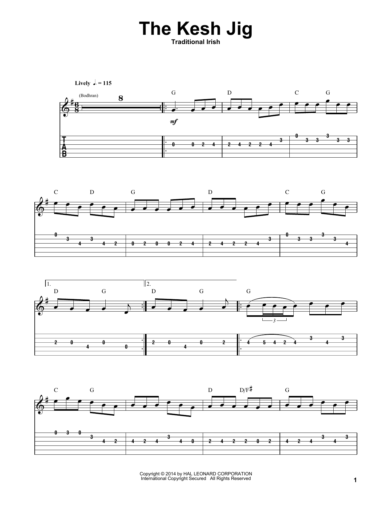 Irish Folksong The Kesh Jig sheet music notes and chords arranged for Guitar Tab (Single Guitar)