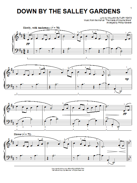 Irish Folksong Down By The Sally Gardens (arr. Phillip Keveren) sheet music notes and chords arranged for Easy Piano