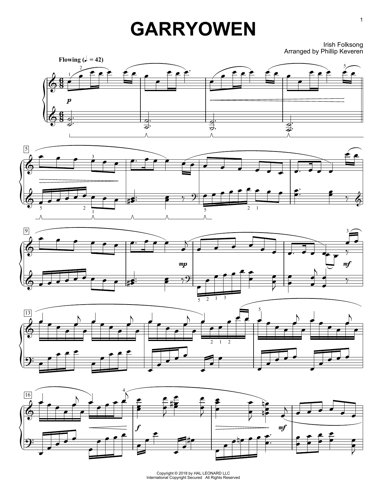 Irish Folksong Garryowen [Classical version] (arr. Phillip Keveren) sheet music notes and chords arranged for Piano Solo