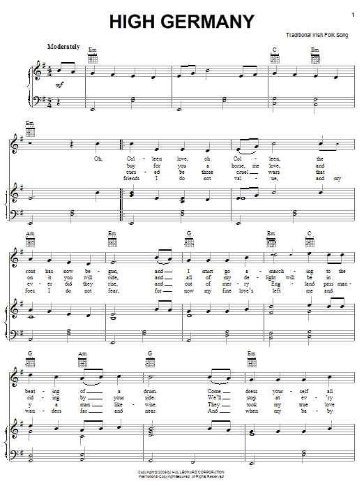Irish Folksong High Germany sheet music notes and chords arranged for Piano, Vocal & Guitar Chords (Right-Hand Melody)