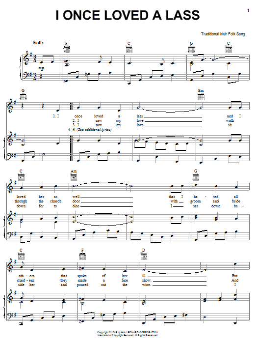 Irish Folksong I Once Loved A Lass sheet music notes and chords arranged for Guitar Chords/Lyrics