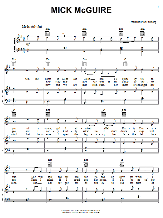 Irish Folksong Mick McGuire sheet music notes and chords arranged for Piano, Vocal & Guitar Chords (Right-Hand Melody)