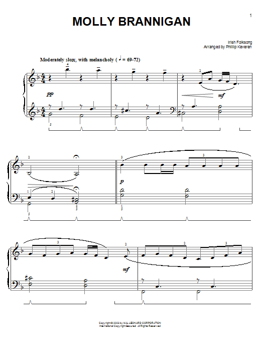 Irish Folksong Molly Brannigan (arr. Phillip Keveren) sheet music notes and chords arranged for Piano Solo