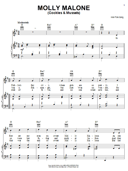Irish Folksong Molly Malone (Cockles & Mussels) sheet music notes and chords arranged for Accordion