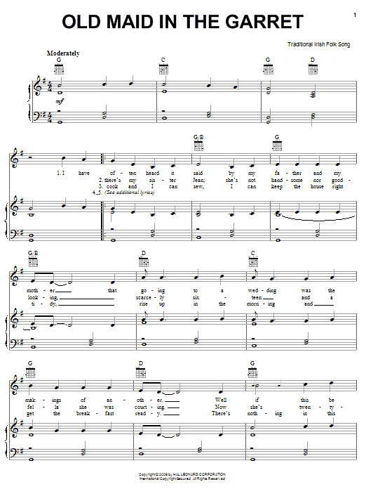 Irish Folksong Old Maid In A Carret sheet music notes and chords arranged for Piano, Vocal & Guitar Chords (Right-Hand Melody)