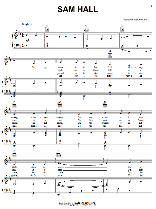 Irish Folksong Sam Hall sheet music notes and chords arranged for Banjo Chords/Lyrics