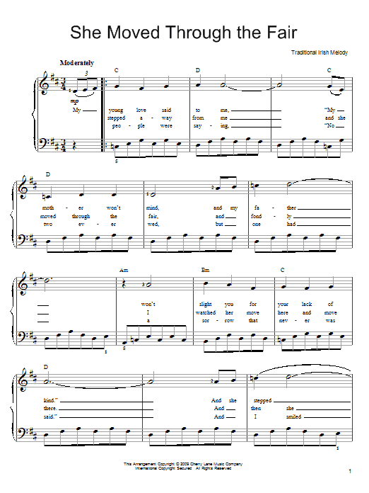 Irish Folksong She Moved Thro' The Fair (She Moved Through The Fair) sheet music notes and chords arranged for Piano, Vocal & Guitar Chords (Right-Hand Melody)