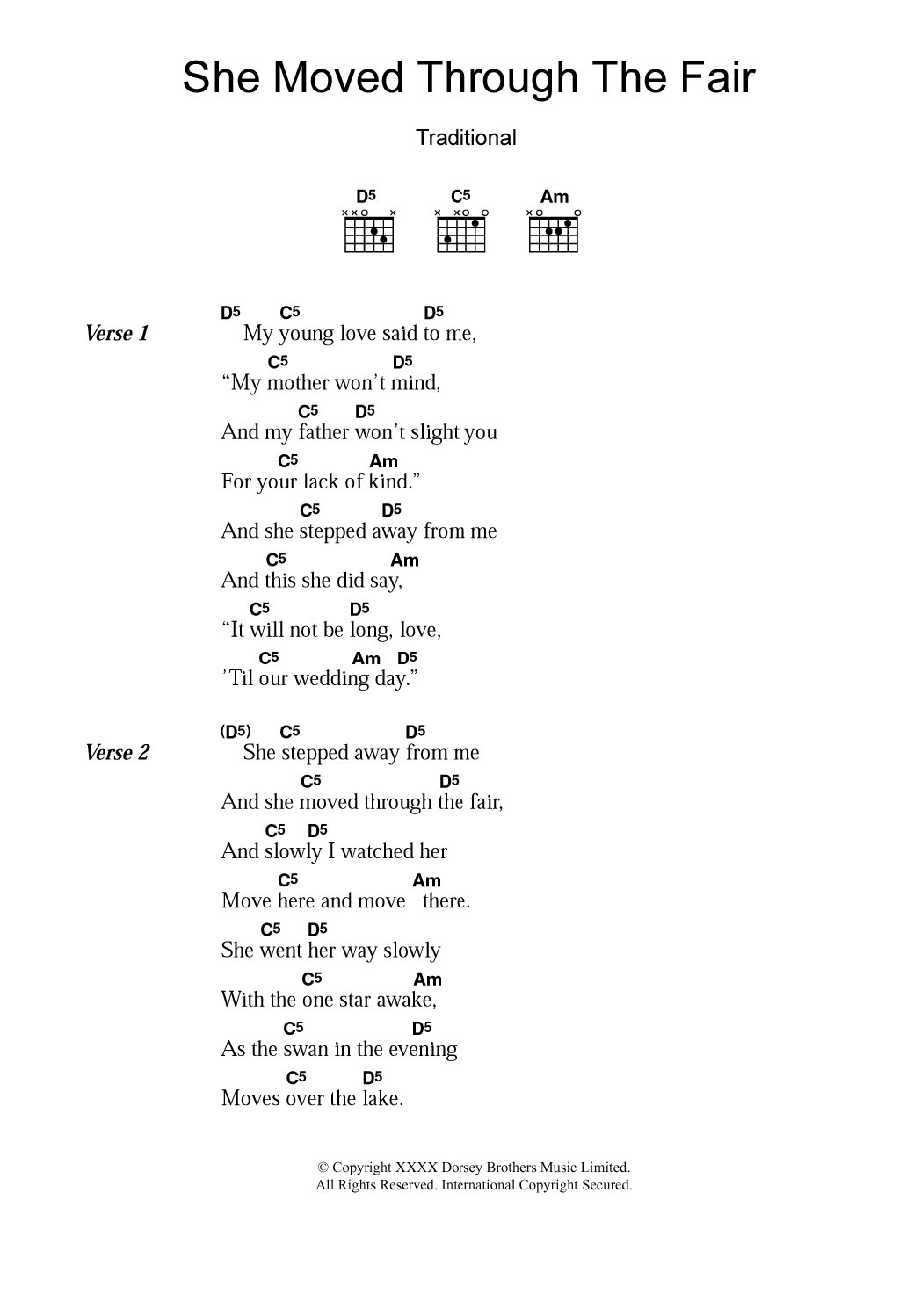 Irish Folksong She Moved Through The Fair sheet music notes and chords arranged for Guitar Chords/Lyrics