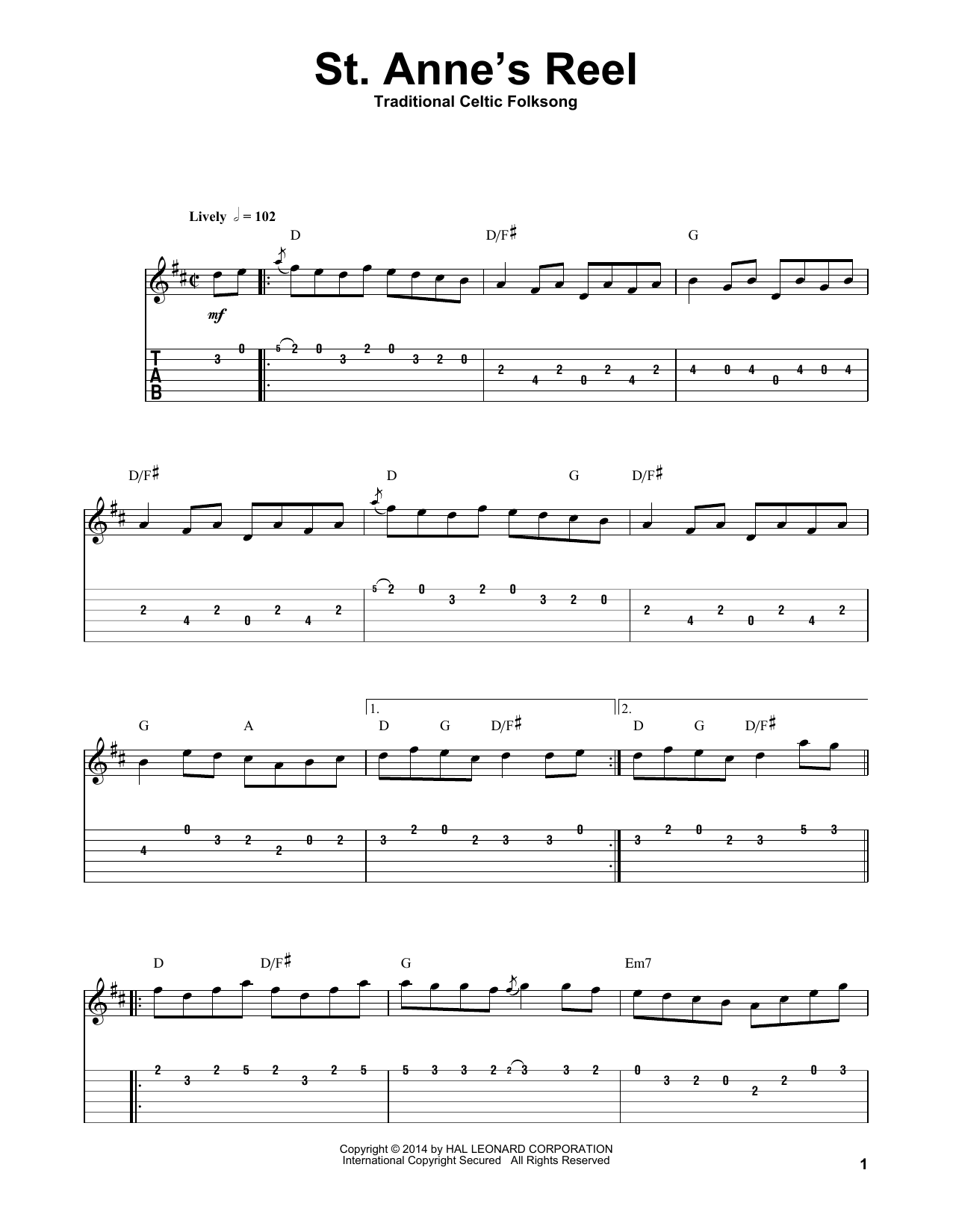 Irish Folksong St. Anne's Reel sheet music notes and chords arranged for Guitar Tab (Single Guitar)