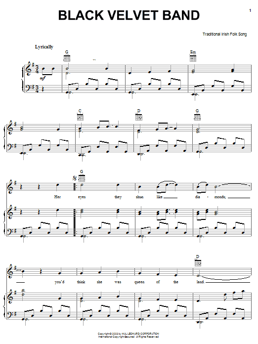 Irish Folksong The Black Velvet Band sheet music notes and chords arranged for Banjo Chords/Lyrics