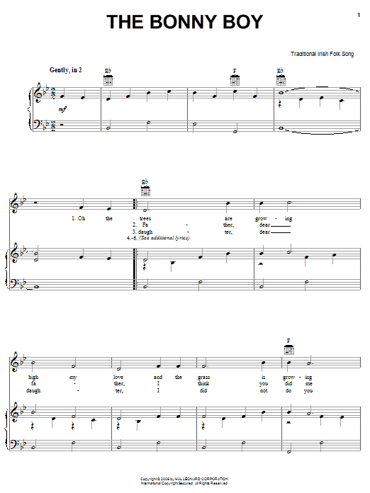 Irish Folksong The Bonny Boy sheet music notes and chords arranged for Piano, Vocal & Guitar Chords (Right-Hand Melody)