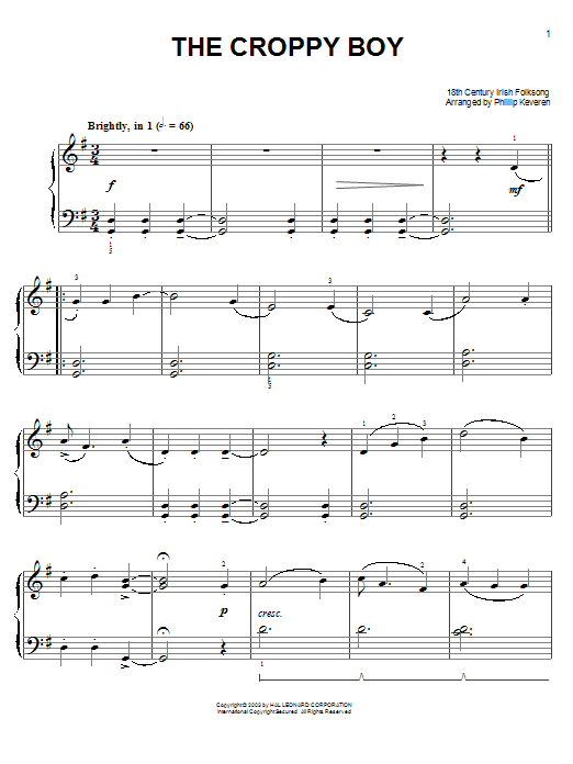 Irish Folksong The Croppy Boy (arr. Phillip Keveren) sheet music notes and chords arranged for Easy Piano