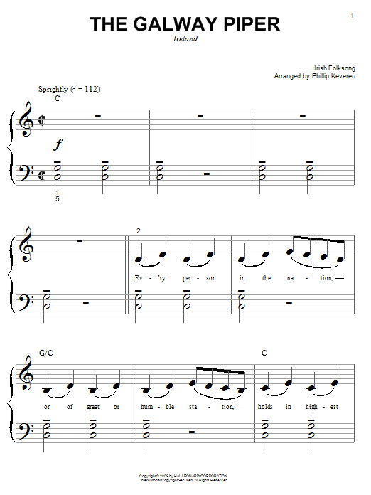 Irish Folksong The Galway Piper (arr. Phillip Keveren) sheet music notes and chords arranged for Easy Piano