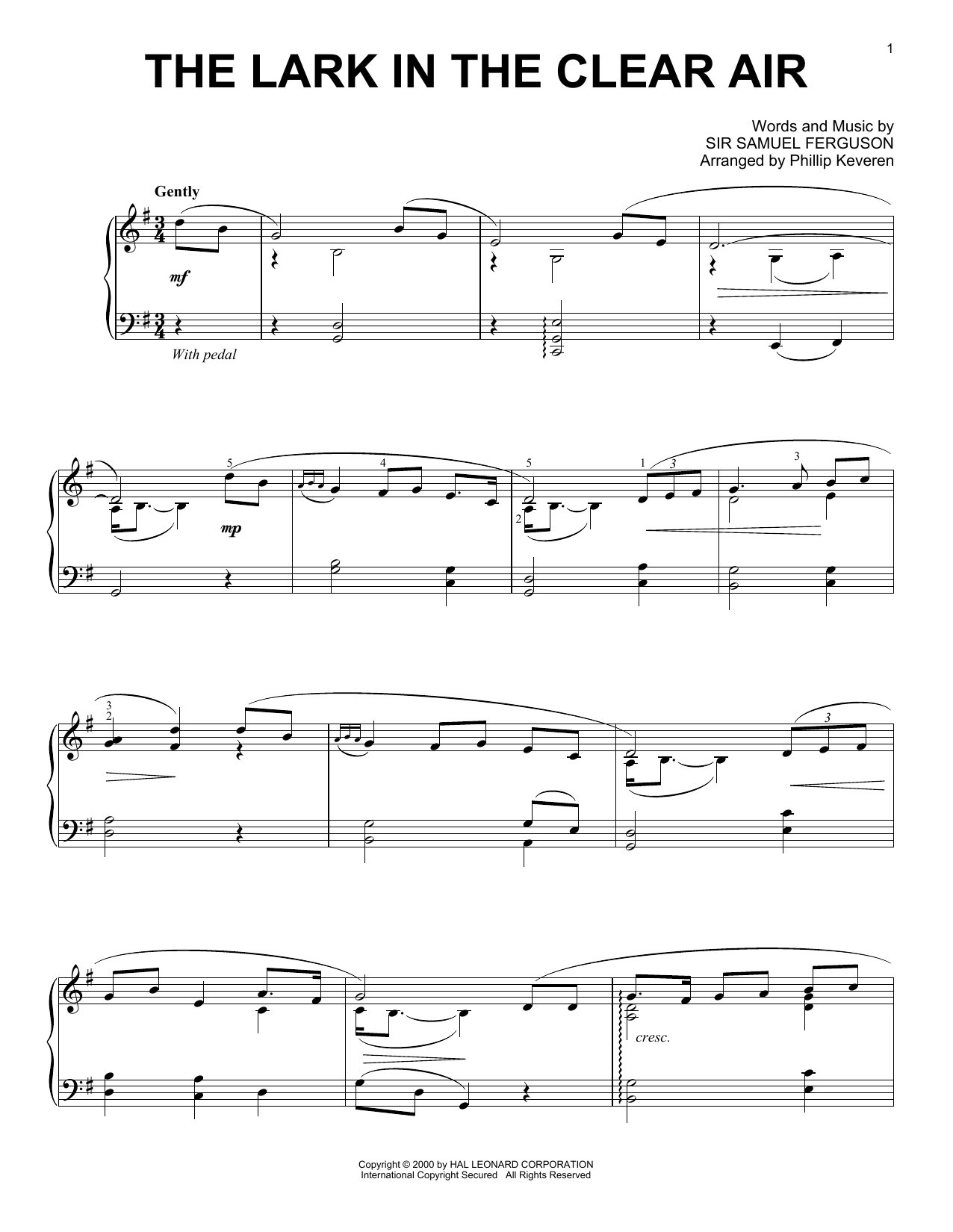 Irish Folksong The Lark In The Clear Air (arr. Phillip Keveren) sheet music notes and chords arranged for Piano Solo