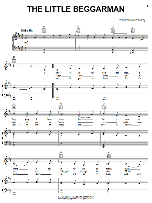 Irish Folksong The Little Beggarman sheet music notes and chords arranged for Guitar Tab (Single Guitar)