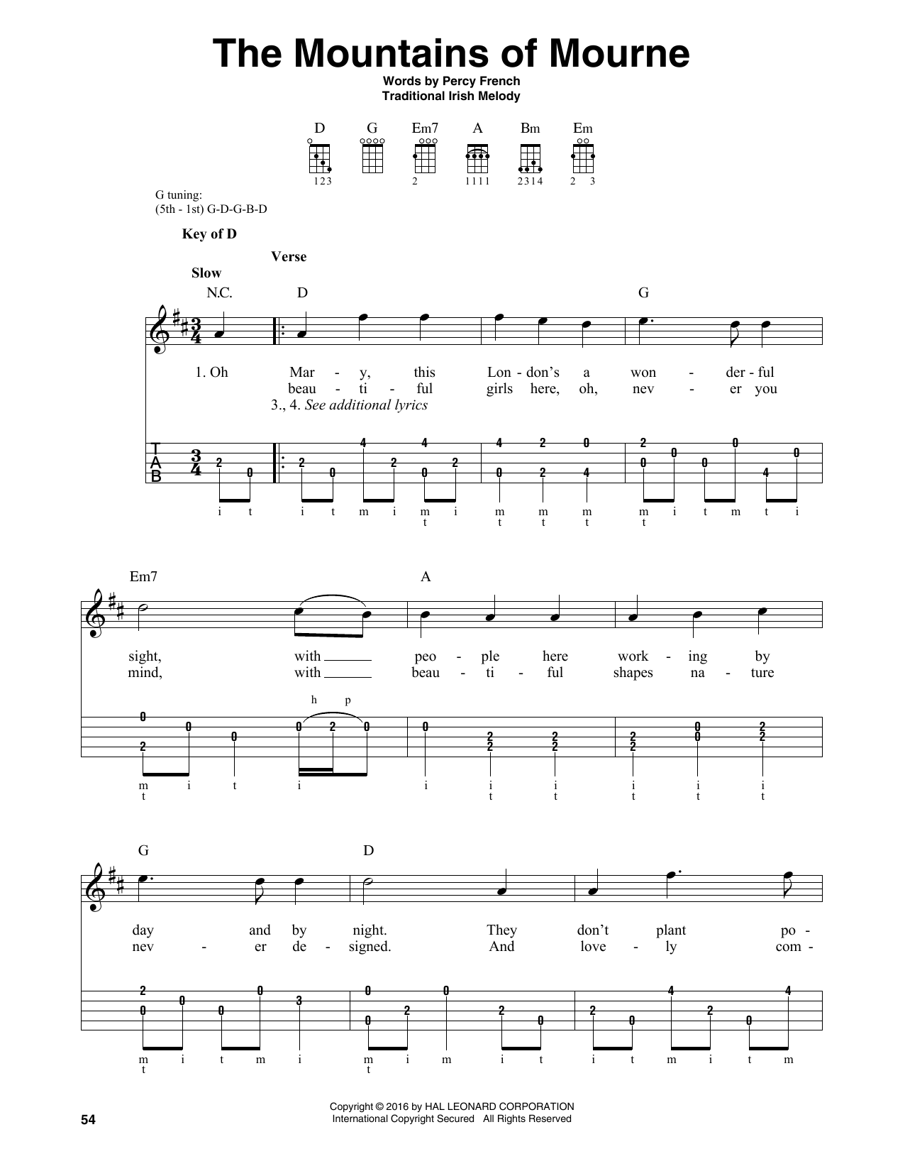 Irish Folksong The Mountains Of Mourne sheet music notes and chords arranged for Banjo Tab