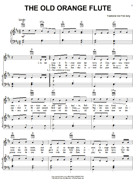 Irish Folksong The Old Orange Flute sheet music notes and chords arranged for Piano, Vocal & Guitar Chords (Right-Hand Melody)