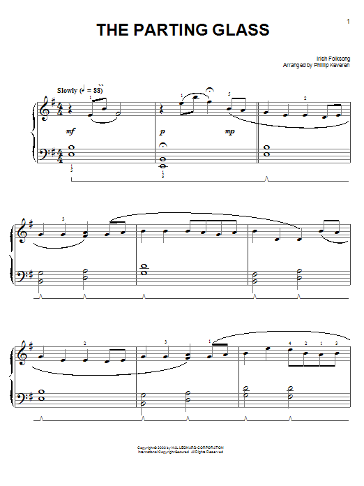 Irish Folksong The Parting Glass (arr. Phillip Keveren) sheet music notes and chords arranged for Piano Solo