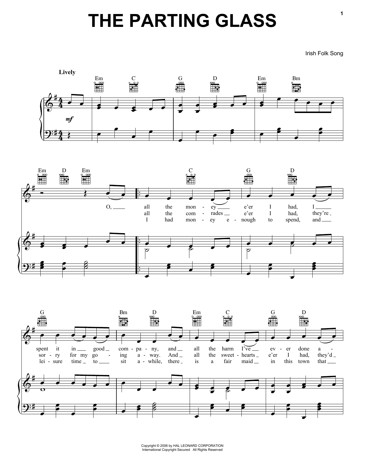 Irish Folksong The Parting Glass sheet music notes and chords arranged for Ukulele