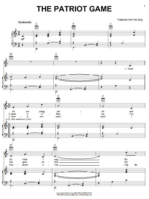 Irish Folksong The Patriot Game sheet music notes and chords arranged for Piano, Vocal & Guitar Chords (Right-Hand Melody)