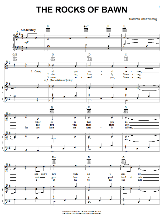 Irish Folksong The Rocks Of Bawn sheet music notes and chords arranged for Piano, Vocal & Guitar Chords (Right-Hand Melody)