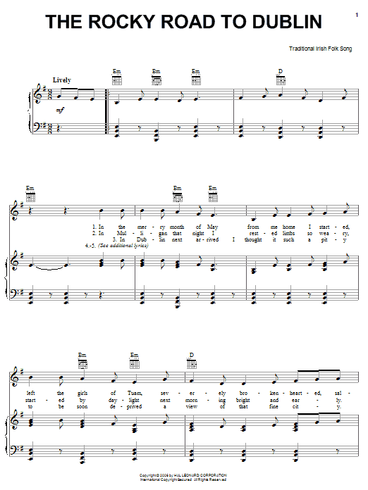 Irish Folksong The Rocky Road To Dublin sheet music notes and chords arranged for Piano, Vocal & Guitar Chords (Right-Hand Melody)