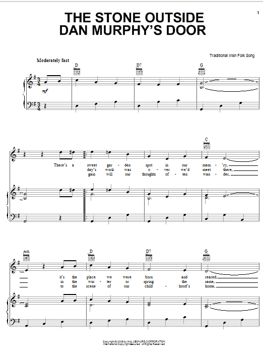 Irish Folksong The Stone Outside Dan Murphy's Door sheet music notes and chords arranged for Piano, Vocal & Guitar Chords (Right-Hand Melody)