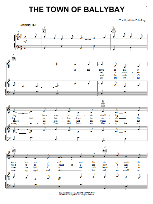 Irish Folksong The Town Of Ballybay sheet music notes and chords arranged for Piano, Vocal & Guitar Chords (Right-Hand Melody)
