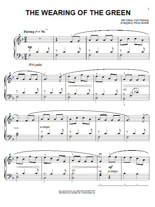 Irish Folksong The Wearing Of The Green (arr. Phillip Keveren) sheet music notes and chords arranged for Easy Piano