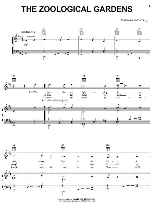 Irish Folksong The Zoological Gardens sheet music notes and chords arranged for Piano, Vocal & Guitar Chords (Right-Hand Melody)