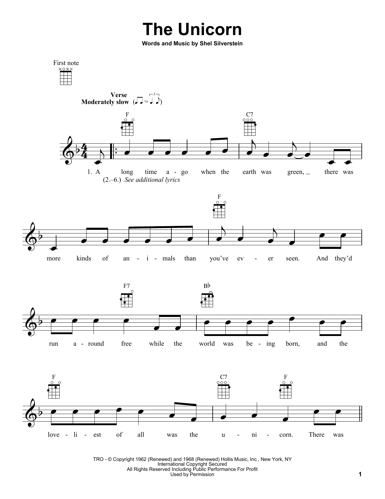 Irish Rovers The Unicorn sheet music notes and chords arranged for Guitar Chords/Lyrics