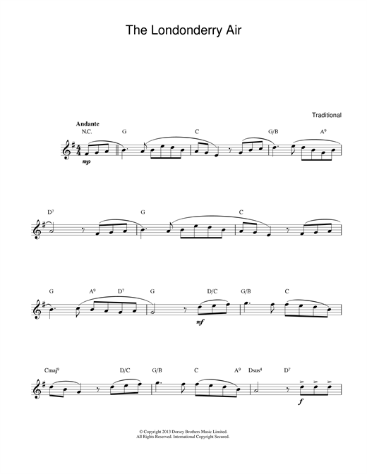 Irish Folksong Danny Boy (Londonderry Air) sheet music notes and chords. Download Printable PDF.