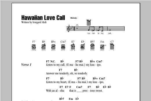 Irmgard Aluli Hawaiian Love Call sheet music notes and chords arranged for Piano, Vocal & Guitar Chords (Right-Hand Melody)
