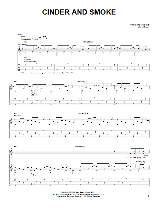 Iron & Wine Cinder And Smoke sheet music notes and chords arranged for Easy Guitar