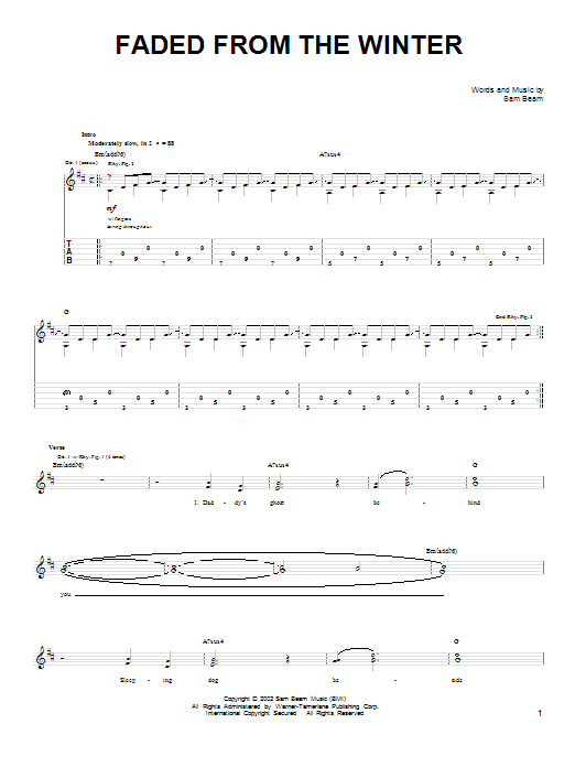 Iron & Wine Faded From The Winter sheet music notes and chords arranged for Easy Guitar