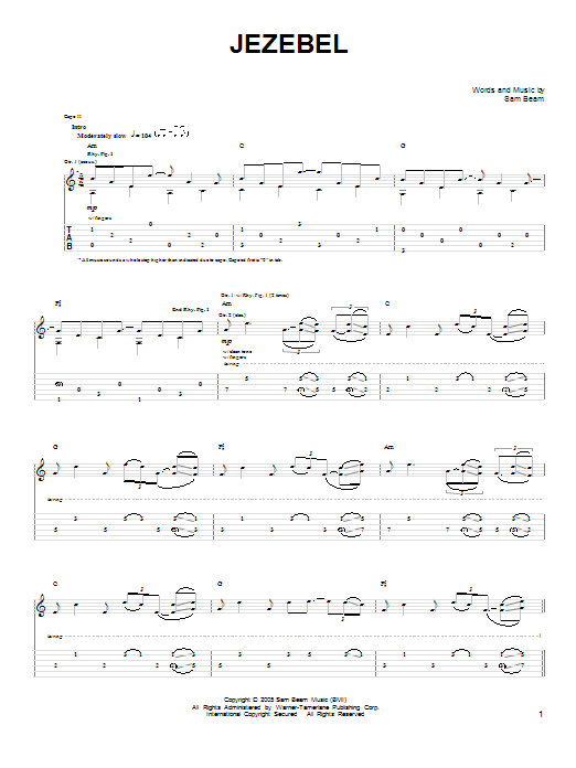 Iron & Wine Jezebel sheet music notes and chords arranged for Easy Guitar