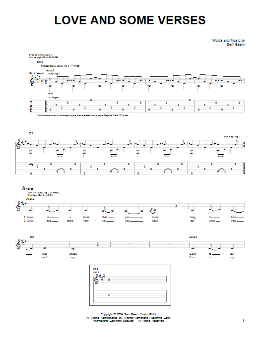 Iron & Wine Love And Some Verses sheet music notes and chords arranged for Easy Guitar