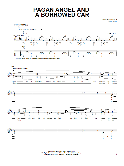 Iron & Wine Pagan Angel And A Borrowed Car sheet music notes and chords arranged for Easy Guitar