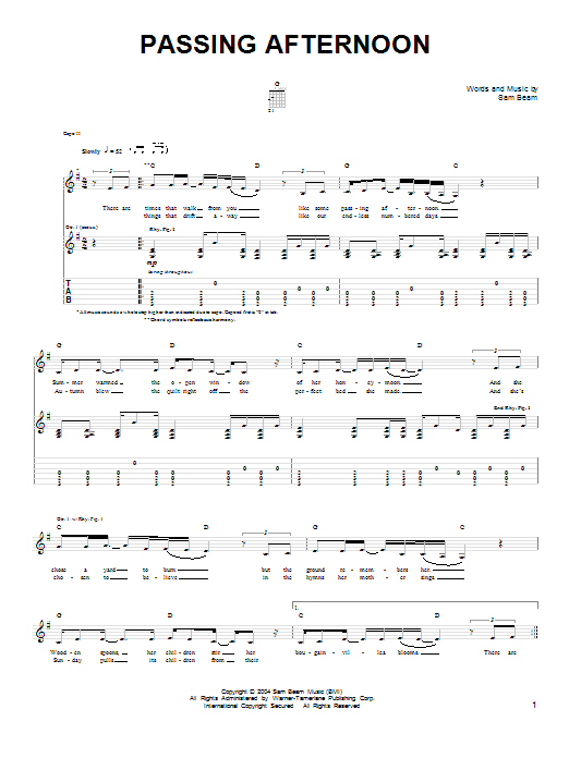 Iron & Wine Passing Afternoon sheet music notes and chords arranged for Easy Guitar