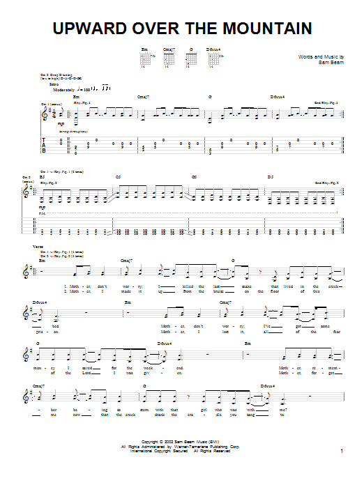 Iron & Wine Upward Over The Mountain sheet music notes and chords arranged for Easy Guitar