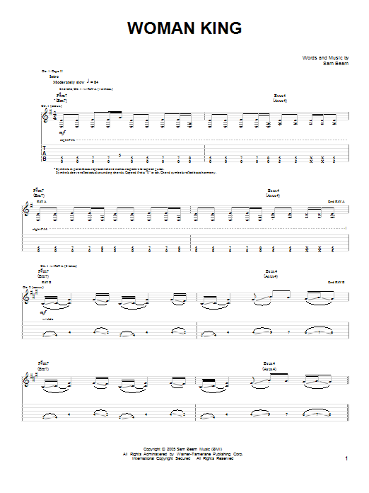 Iron & Wine Woman King sheet music notes and chords arranged for Easy Guitar